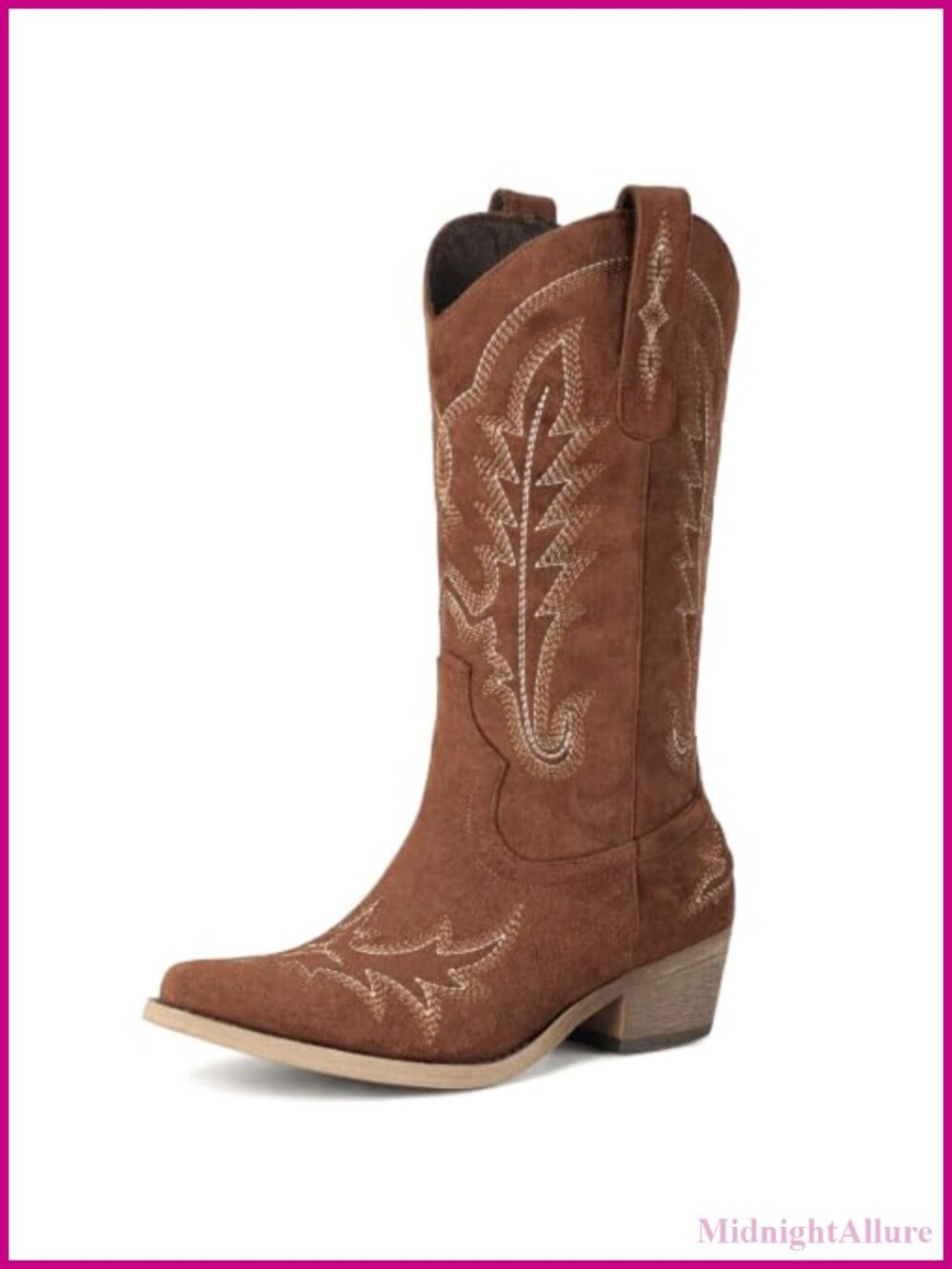 Women's Embroidered Cowboy Boots Pointed Toe Chunky Heel Western Mid Calf